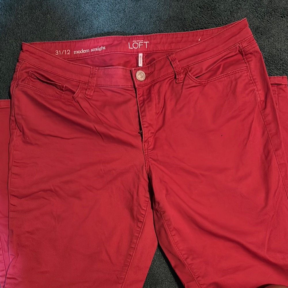LOFT Soft-washed  Red Straight-Leg Trousers
